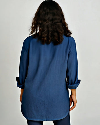 Long Summer Shirt – Blue with White Contrast (M to XXL) | Unique Limited Edition