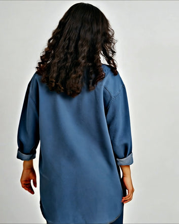 Long Full Sleeve Women’s Shirt – Blue with Pink & Green Contrast (M to XXL) | Limited Edition
