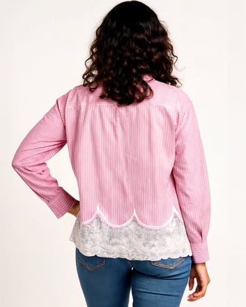 Elegant White & Pink Women’s Shirt – Full Sleeves (M to XXL) | Premium Limited Edition
