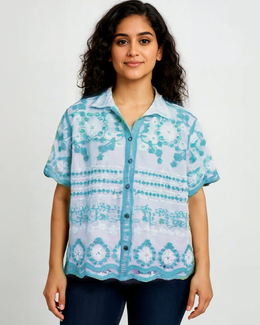 Uniquely Designed Cool Summer Shirt for Women – Blue & Green Prints (M to XXL) | Limited Stock