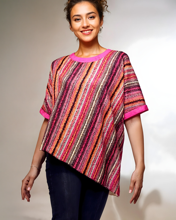 Poncho Top with Attached Inner – Pink & Green (M to 3XL)