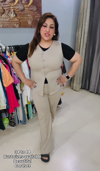 Premium Lycra Co-ord Set – Soft Beige (S to XXL | Bust 34–44)