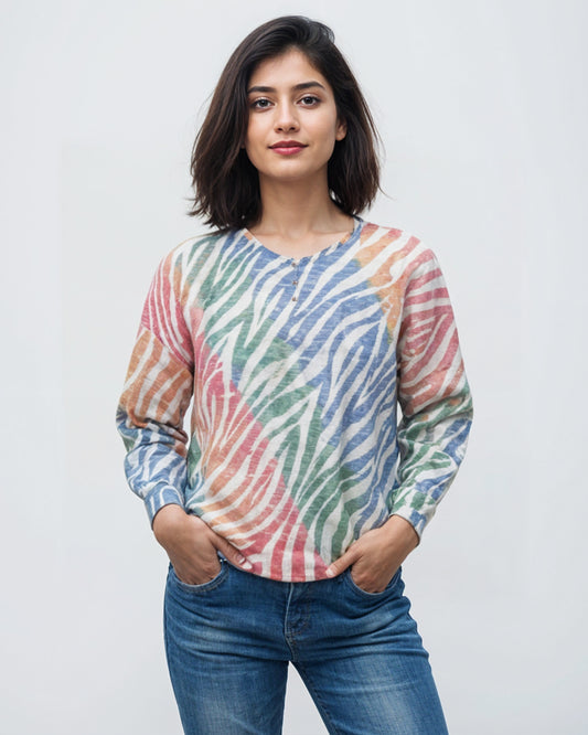 Trendy Korean Knitted Top – Blue & Pink (Bust Size 38 to 44)