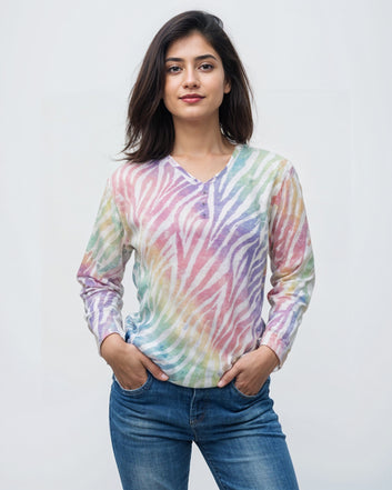 Trendy Korean Knitted Top – Blue & Pink (Bust Size 38 to 44)