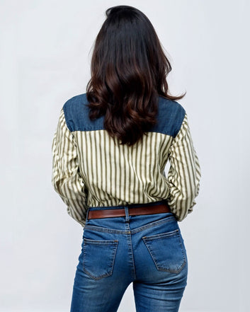 Cotton Shirt with Denim Detailing – Navy Blue (Bust Size 38 to 46)