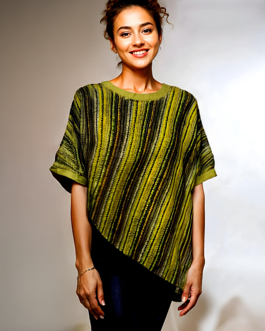 Poncho Top with Attached Inner – Pink & Green (M to 3XL)