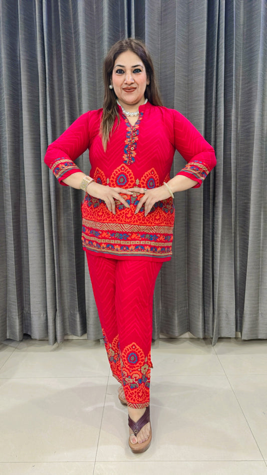 Half Sleeve Cotton Co-ord Set – Red & Navy (M to 2XL)