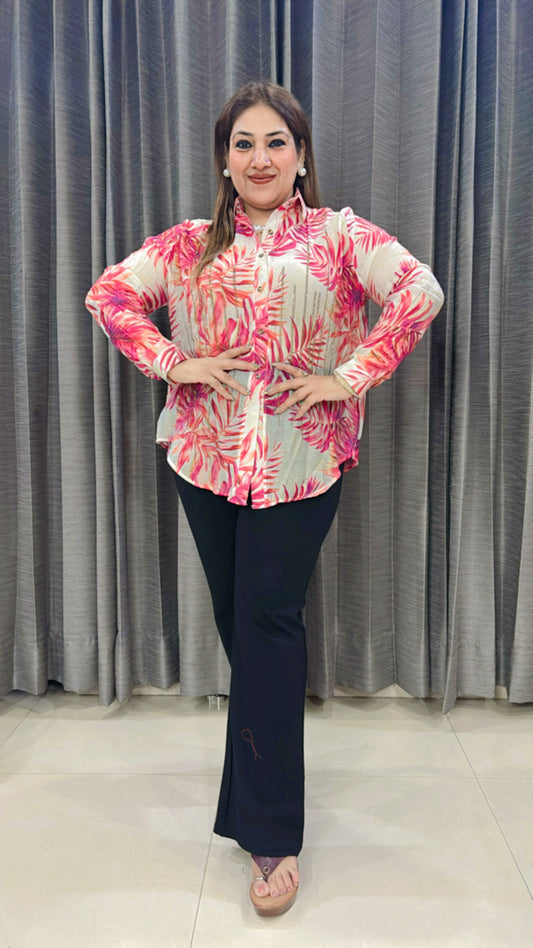 Floral Printed Cotton Shirt – Pink, Green & Orange (M to 2XL)